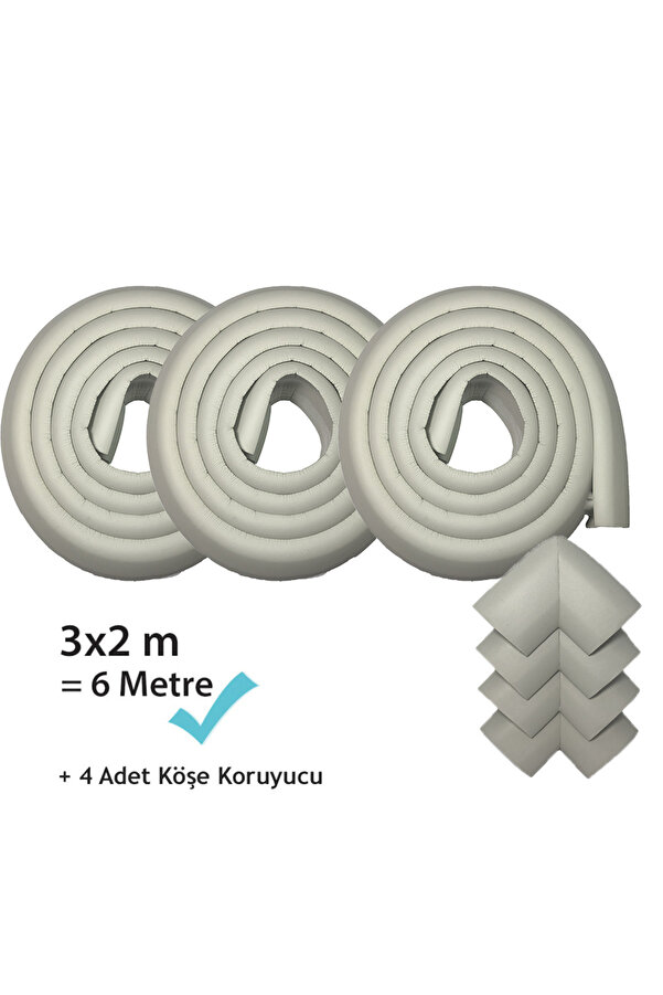 Evokids Ekstra Kalın Kenar Koruyucu (6 Metre Kenar + 4 Adet Köşe) Gri Kauçuk Masa Köşe Koruyucu