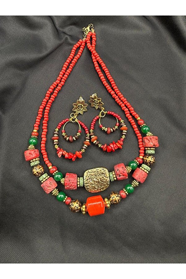 takitokaciniz-Natural Coral Necklace Earring Set 1