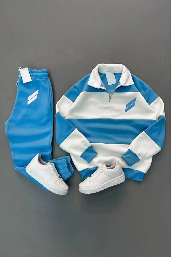TEXTURA-Men-Women Unisex White Bucak Double Collar Set (5 Piece) Diesel Tracksuit Set 1