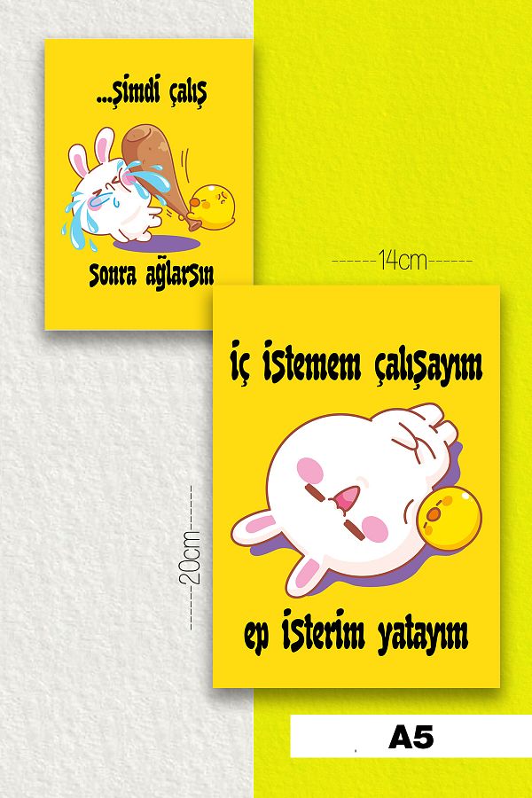 SelisCraft-Talking Rabbit Set of 2 Unlined Notebooks Yellow A5 40 Sheets School Notebook Memory Notebook Gift Notebook 1