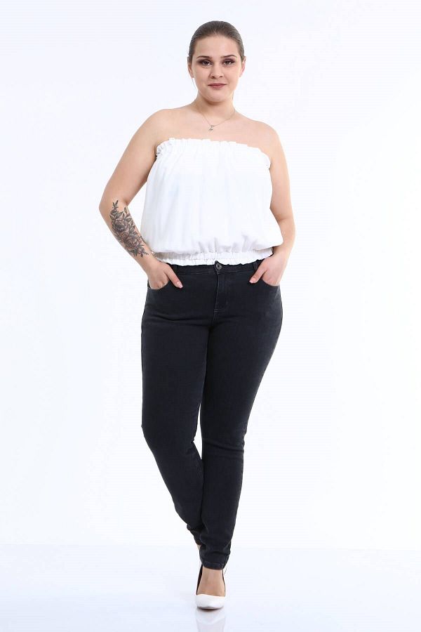 MYLİNE-Pantaloni din denim cu imprimeu cu pietre în buzunarul din spate 1