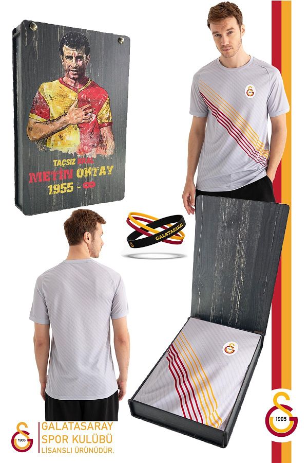 Galatasaray-Original Licensed Match Day Grey T-Shirt and Bracelet Set, Gift Presented in Wooden Box 1