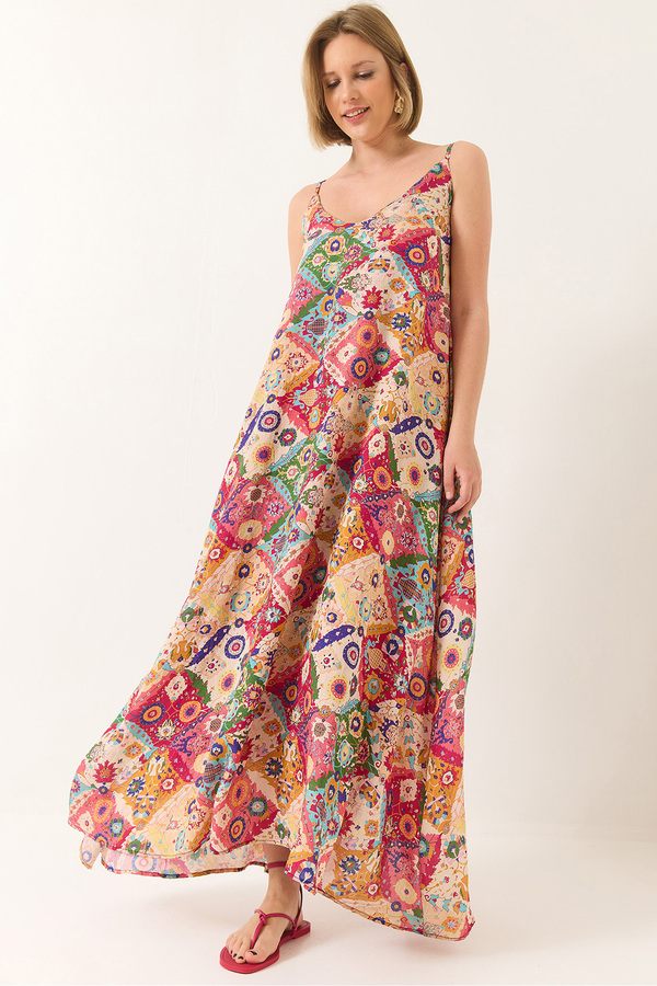 Bianco Lucci-Rochie lungă de vară, căptușită, cu decolteu în V, cu bretele subțiri, pentru femei 5991 60281030 1