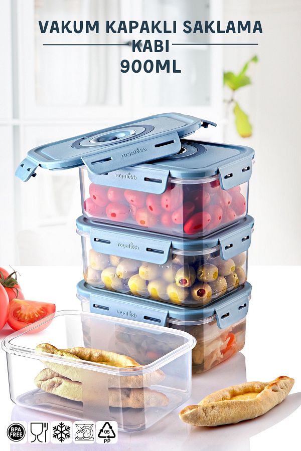 Nandy Home-Set of 4 Vacuum Lid Storage Containers 900ml That Can Be Used in Microwave and Freezer. 1