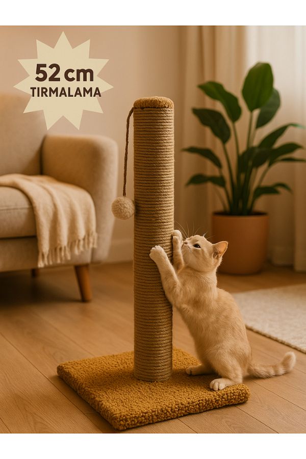 Komano Pontika-Plush Textured Soft Single Pompom Cat Scratching Board 52 cm Soft Loved Colors 1