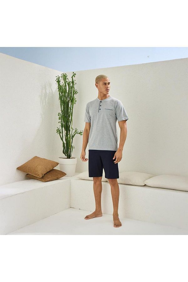KLY-2010 Men's Midi Collar and Shorts Set 1