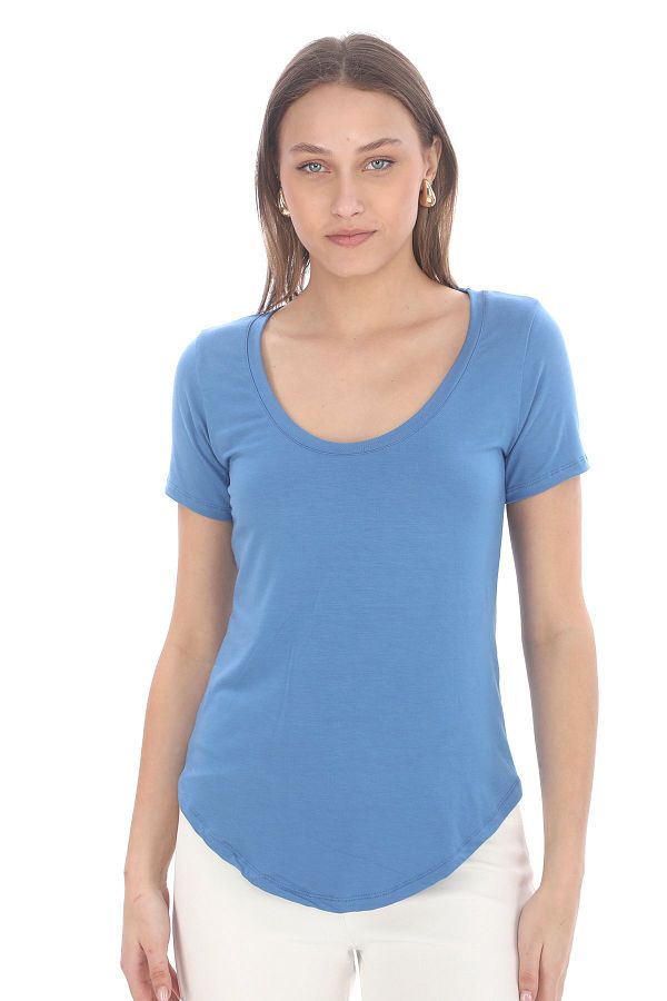 penyebizden-Tricou cu guler decoltat fluid din viscoză-albastru 1
