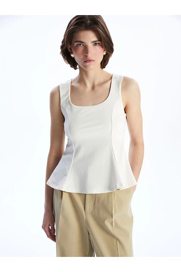 LC Waikiki-Lcw vision ecru square neck peplum blouse 1