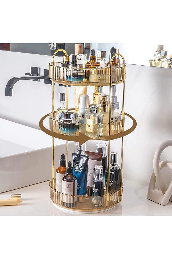 ETG-Rotating Makeup Organizer for Vanity 3 Tier, High-Capacity Skincare Clear Make Up Storage 1