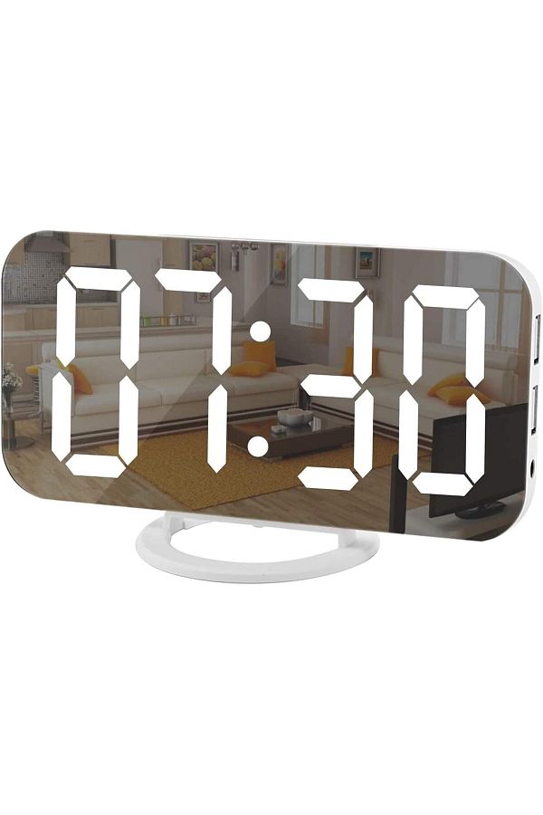 COOYA-Multifunctional mirror electronic alarm clock,LED digital display,three levels of brightness,white 1