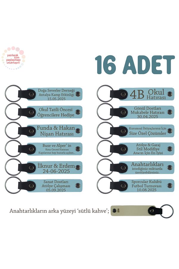 Miaju-Sky Blue & Milk Coffee, Set of 16, Memory Keychain with Name Written on It for 40 Kites 1