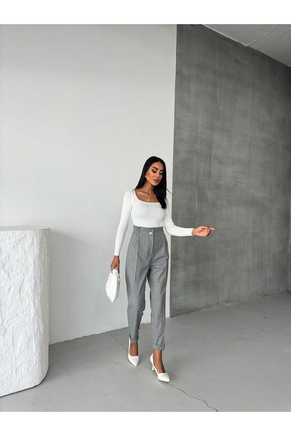 OUZ Fashion-Women's Double Leg Elastic Waist Ankle Length Trousers 1
