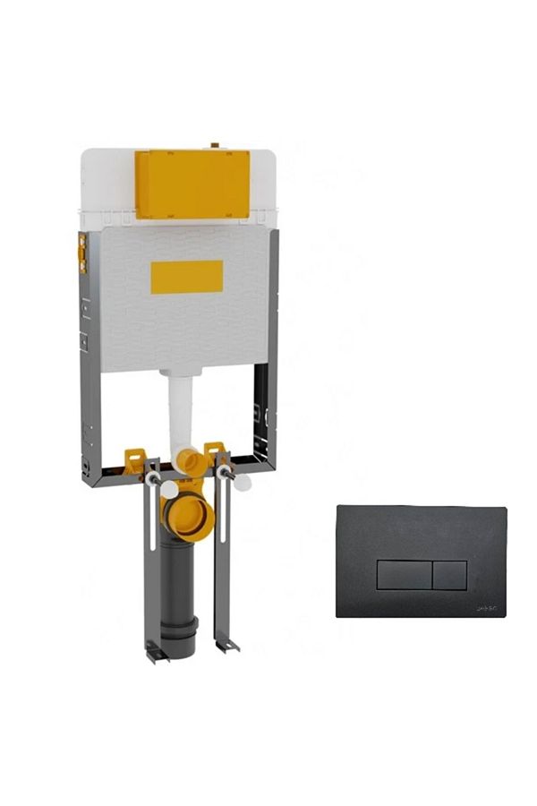 MEGA-Concealed WC cistern for masonry walls, with black flush plate included 1
