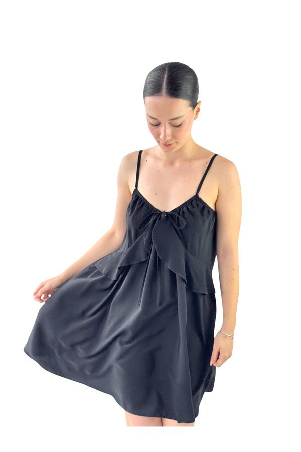Retrobird-Black Dress - Design Loose Cut with Straps and Fastener 1