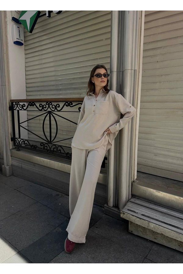 soBasic-Linen Flared Comfort Double Set 1