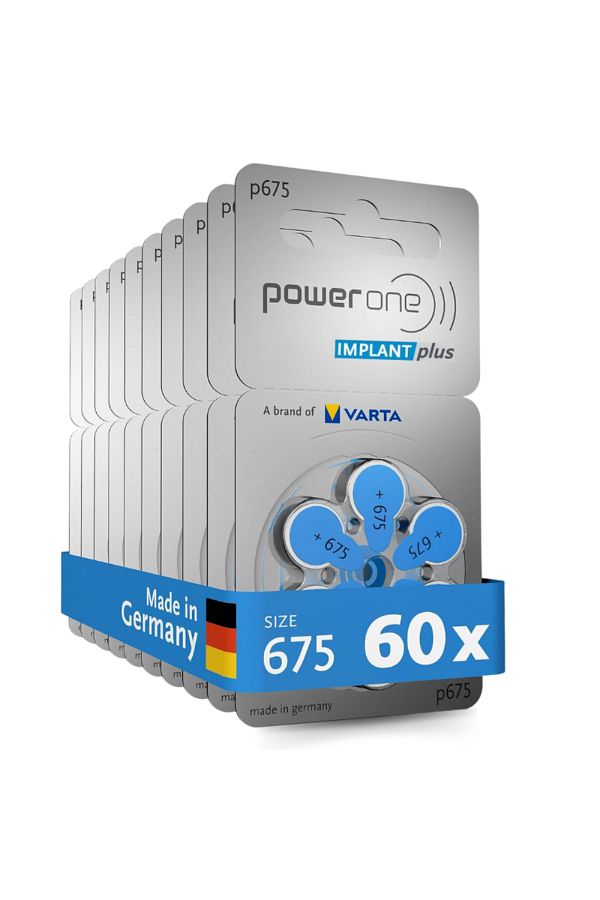 powerone-60-Pieces (IMPLANT plus) (P675 IMP Size) Zinc-Air 1.45V Hearing Aid Batteries 1