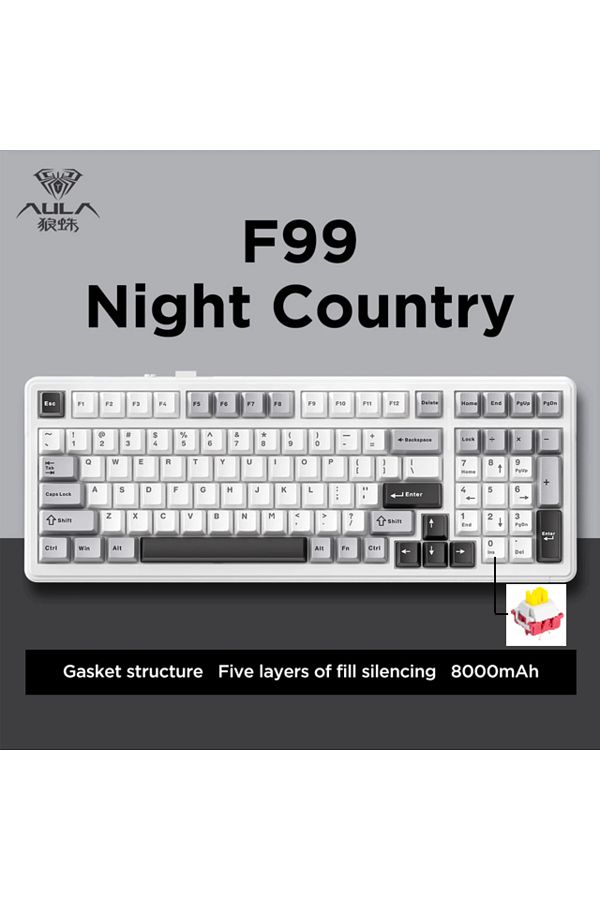 Choice-Grey and White B Aula F99 Gaming Mechanical Keyboard Three Mode 2.4g Wireless Bluetooth Wired Hot Sw 1
