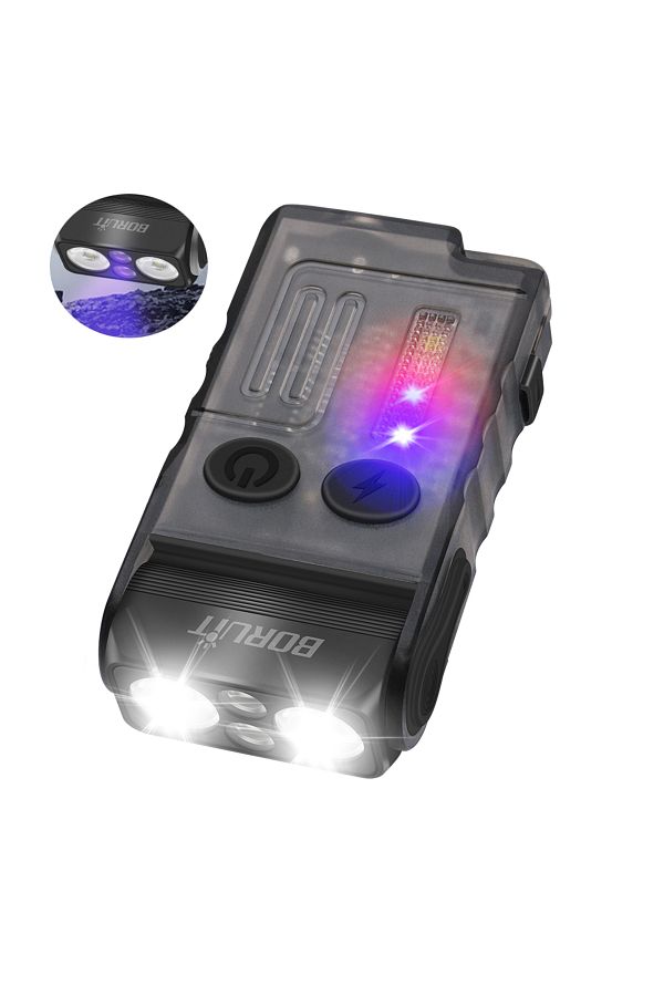 Choice-V20-1u BORUiT V20-1 Keychain EDC LED UV Flashlight Type-C Rechargeable Torch Buzzer Work Light with 1
