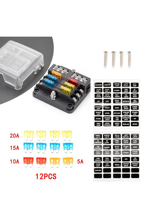 Choice-6 Way 12V 6-Way Blade Fuse Block with LED Indicator Waterproof Protection Cover and Label Sticker f 1
