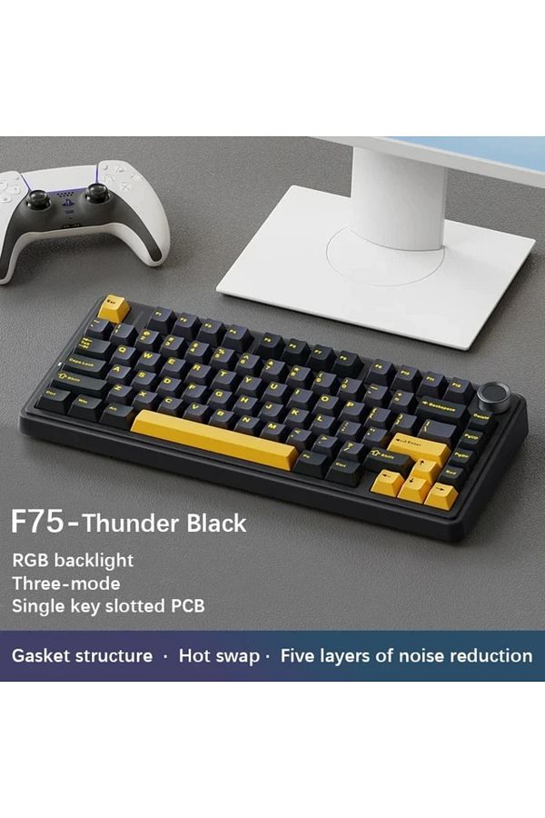 Aula-لوحة مفاتيح الألعاب الميكانيكية Green Switch Thunder Black F75 2.4G لاسلكية/بلوتوث/سلكية RGB Cus 1