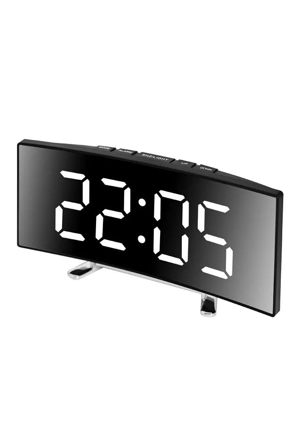 Choice-White Creative Curved Electronic Clock, LED Large Screen Plug-in Battery Dual-purpose Mirror Alarm C 1