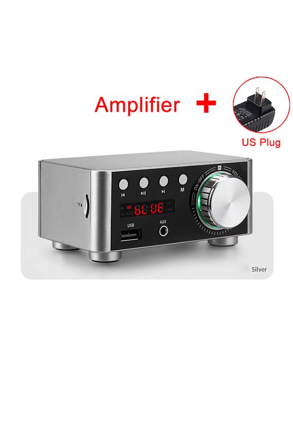 MAOZUA-Silver Set (US Plug) Mini Audio HiFi Bluetooth 5.0 Power Class D Amplifier 2.0 Channel Tpa3116 Digit 1