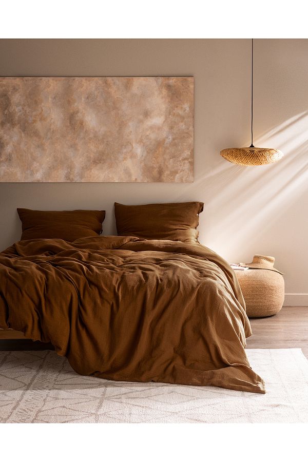 Madame Coco-Marla Muslin Single 100% Cotton Elastic Duvet Cover Set - Cinnamon 1