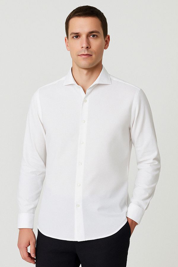 D'S Damat-White Slim Fit – leichtes Bügeleisen, Dobby-Langarm, atmungsaktiver Vier-Jahreszeiten-Bügel 1