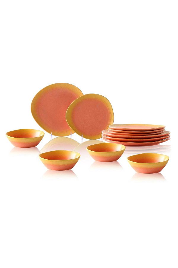 VAV GET-12-Piece Gradient Orange Dinnerware Set Service for 4 with Plates & Bowls 1