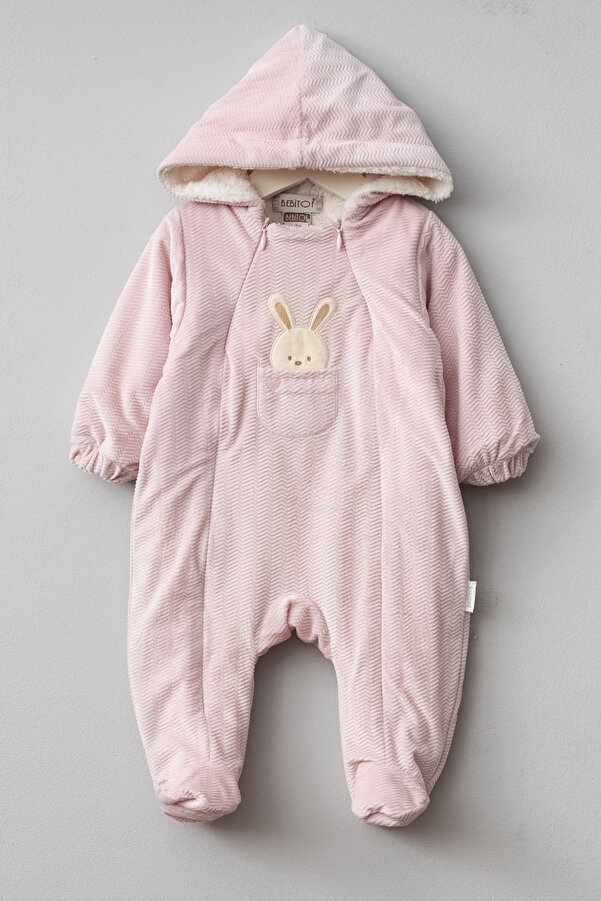 Bebitof Sevimli Tavşan Desenli Kapüşonlu Wellsoft Astarlı Astronot Kozmonot Tulum