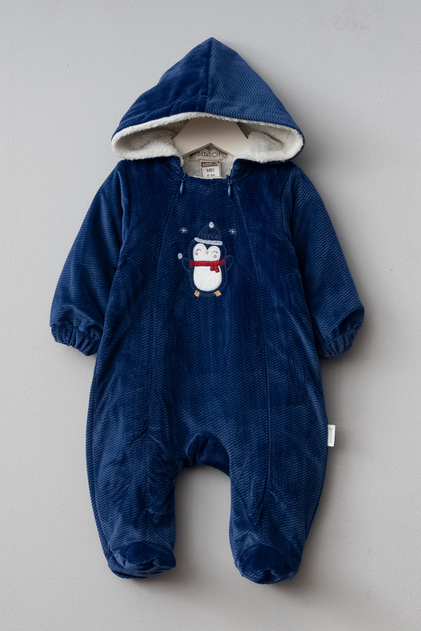 Bebitof Sevimli Penguen Desenli Kapüşonlu Wellsoft Astarlı Astronot Kozmonot Tulum