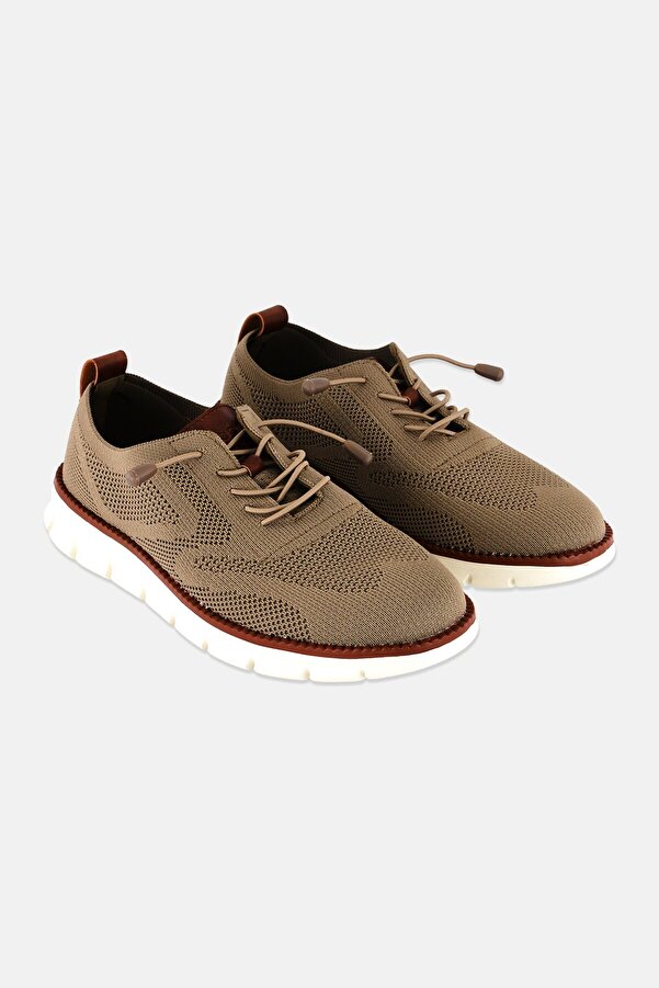 Algspar Men Brand Logo Lace Up Sports Shoes, Dark Beige- Trendyol
