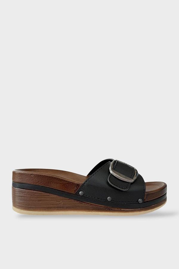 Liger-Women's Daily Slippers Buckle Wedge Heel Stylish Summer Home Beach Vacation Slippers Black 1
