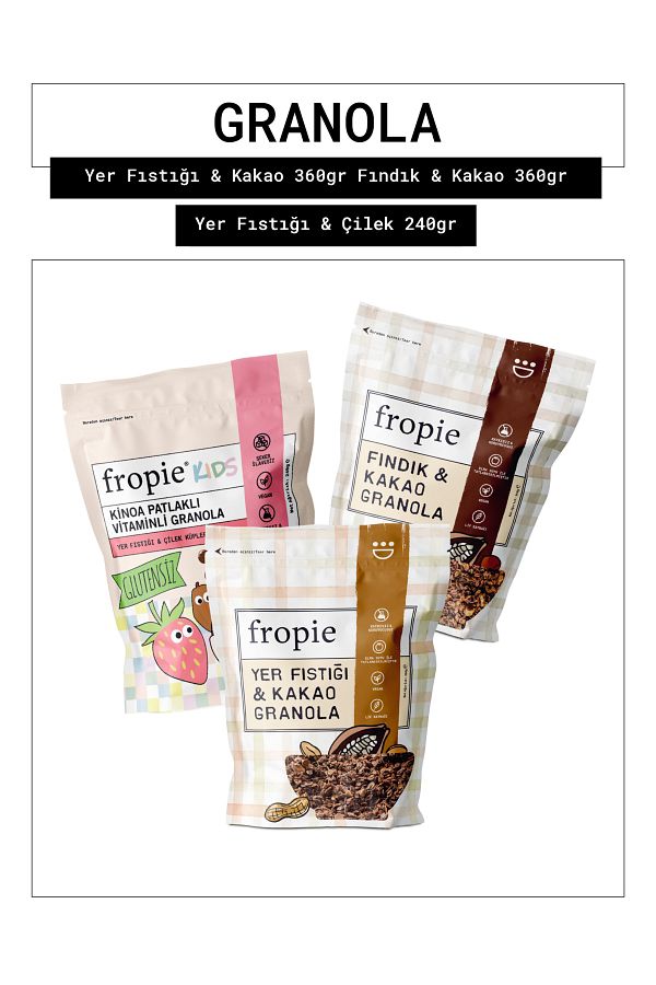 FROPİE-Fropie Peanut & Cocoa - Hazelnut & Cocoa - Kids Peanut & Strawberry Cubes Granola Set of 3 1