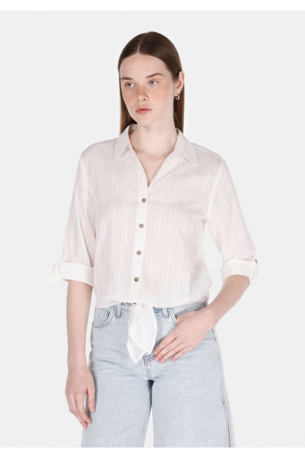 Colin's-Regular Fit Shirt Neck Plain Women's White Roll-Up Shirt 1