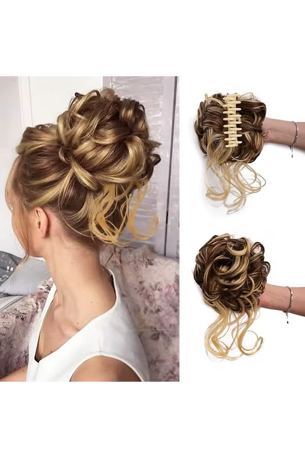 TAM TARZ-Buckled Tailed Messy Bun / Light Auburn Dew Dore Yellow Highlighted 1