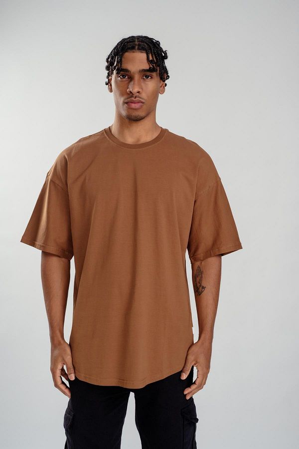 Respire-Tricou maro oversize pentru bărbați - croială ovală de bază 1