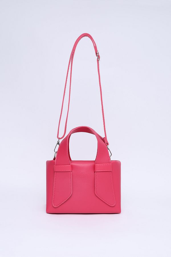 SHAKA-Fuchsia SHK60 Faux Leather Single Compartment Double Handle Hand and Cross Shoulder Bag L:14 E:21 W:8 cm 1