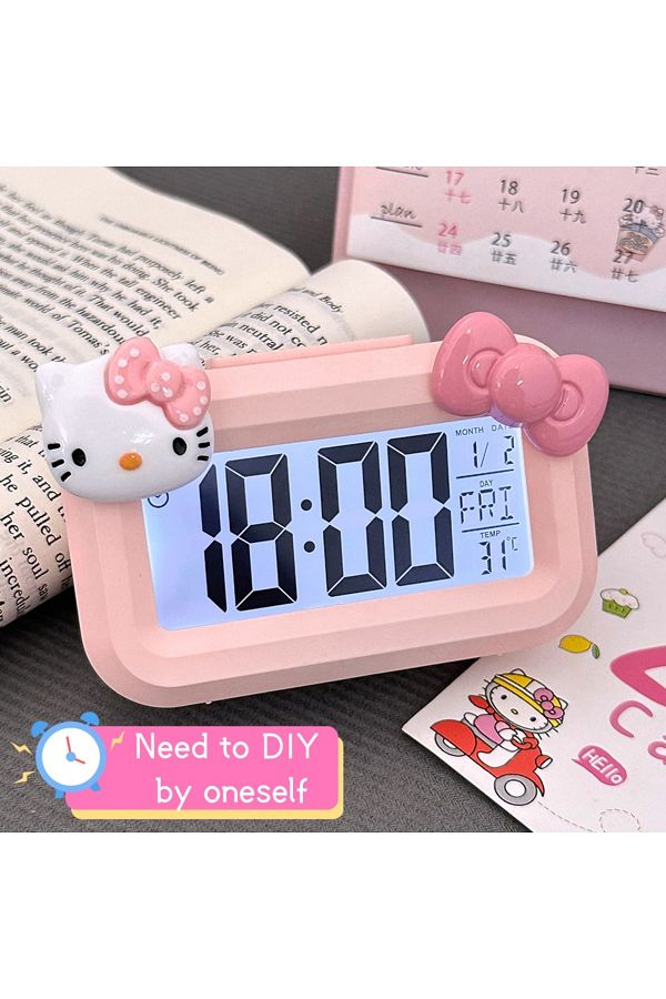 Choice-Hello Kitty Sanrio Hello Kitty Alarm Cute Kitty Cat Noctilucent Alarms Clocks Cartoon Mini Alarm Clo 1