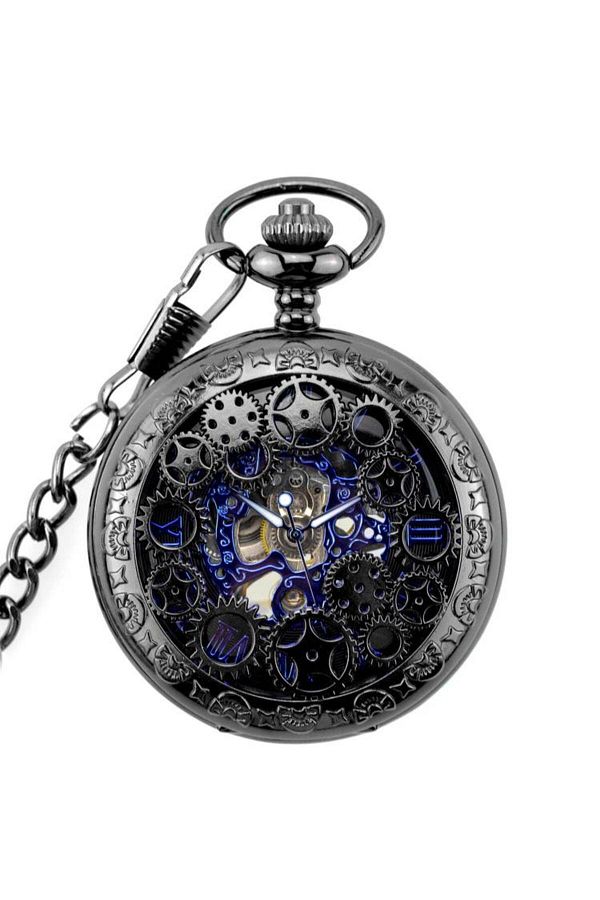 valkyrie-Boxed Wind Up Mechanical Skeleton Chain Clock - Retro Design - Pocket Clock 1