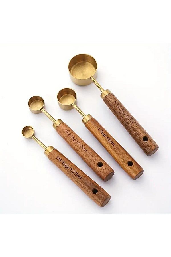 valkyrie-4 Pieces Measuring Cup Set with Stainless Steel and Wooden Handle - 15ml, 5ml, 2.5ml, 1.25ml 1