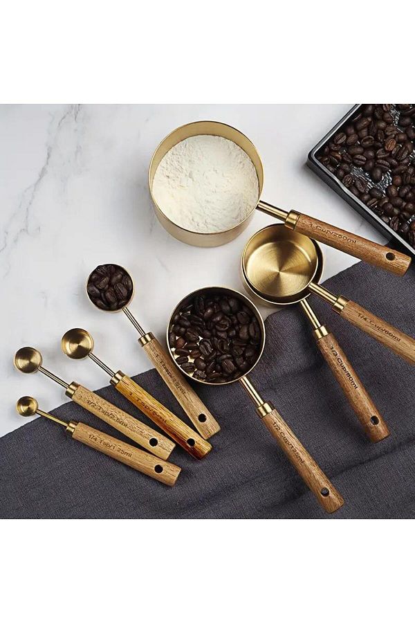 valkyrie-8 Pieces Stainless Steel and Wooden Handle Measurement Set - 1.25ml 2.5ml 5ml 15ml 60ml 80 1