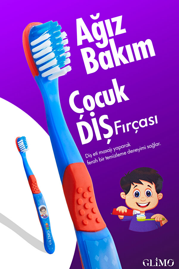 Glimo Kids Ağız Bakım Diş Fırçası Mavi | 3 Yaş Için Ultra Yumuşak Kıl, Diş Eti Dostu, Çocuk Diş Fırçası