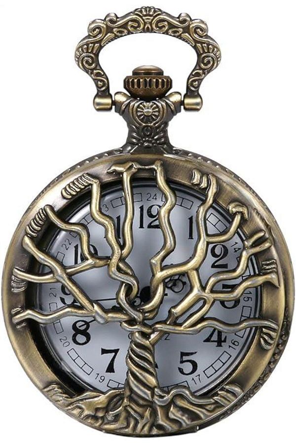 valkyrie-Vintage Life Tree Motif Retro Boxed Chain Clock - Pocket Clock 1
