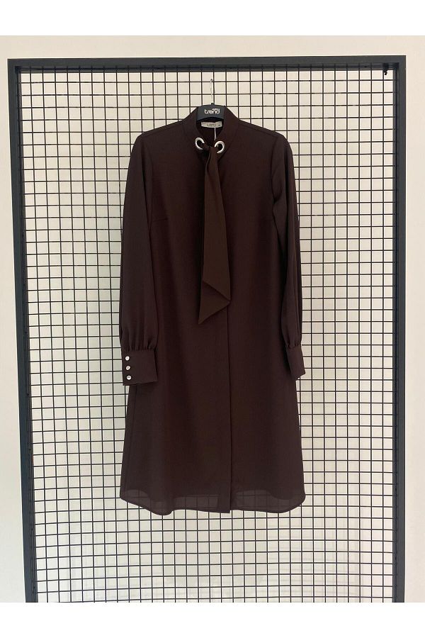 Armine-A-Line Hidden Button Tunic with Belt Detail at the Collar 1