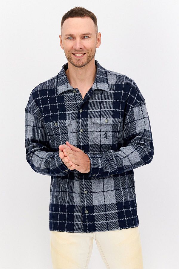 Nautica-Men Plaid Long Sleeve Jacket Shirts, Grey 1