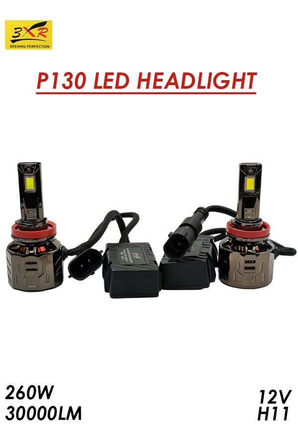 3XR-مصباح أمامي P130 LED H11 260 واط 30000 لومن 12 فولت فائق السطوع متوافق مع CANBUS ومصباح ضباب وشعاع 1