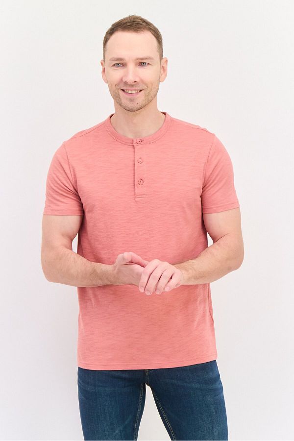 GAP-Men Henley Neck Short Sleeves Heather T-shirt, Sage Brown 1