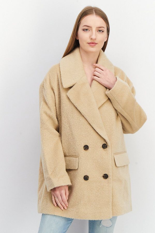 Asos Design-Women Double Breasted Coat Jacket, Beige 1