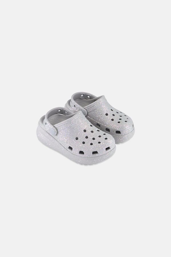 Crocs-Kids Girl Glittered Clogs, Light Grey 1